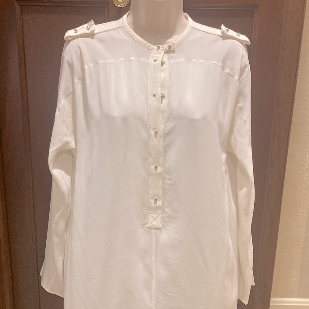 TOM FORD OFF WHITE SILK BLOUSE WITH GOLD GAMETES AND EPAULETS